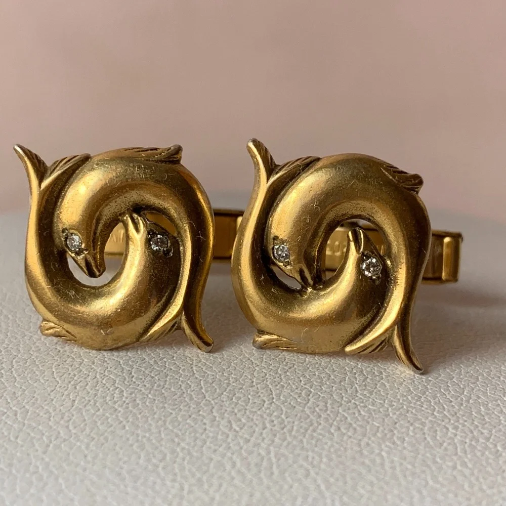 Vintage Gold Filled Diamond Fish Cufflinks